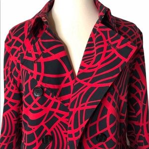 Vintage Aquascutum Red and Black Coat Abstract Print Double-breasted Style (M/L)